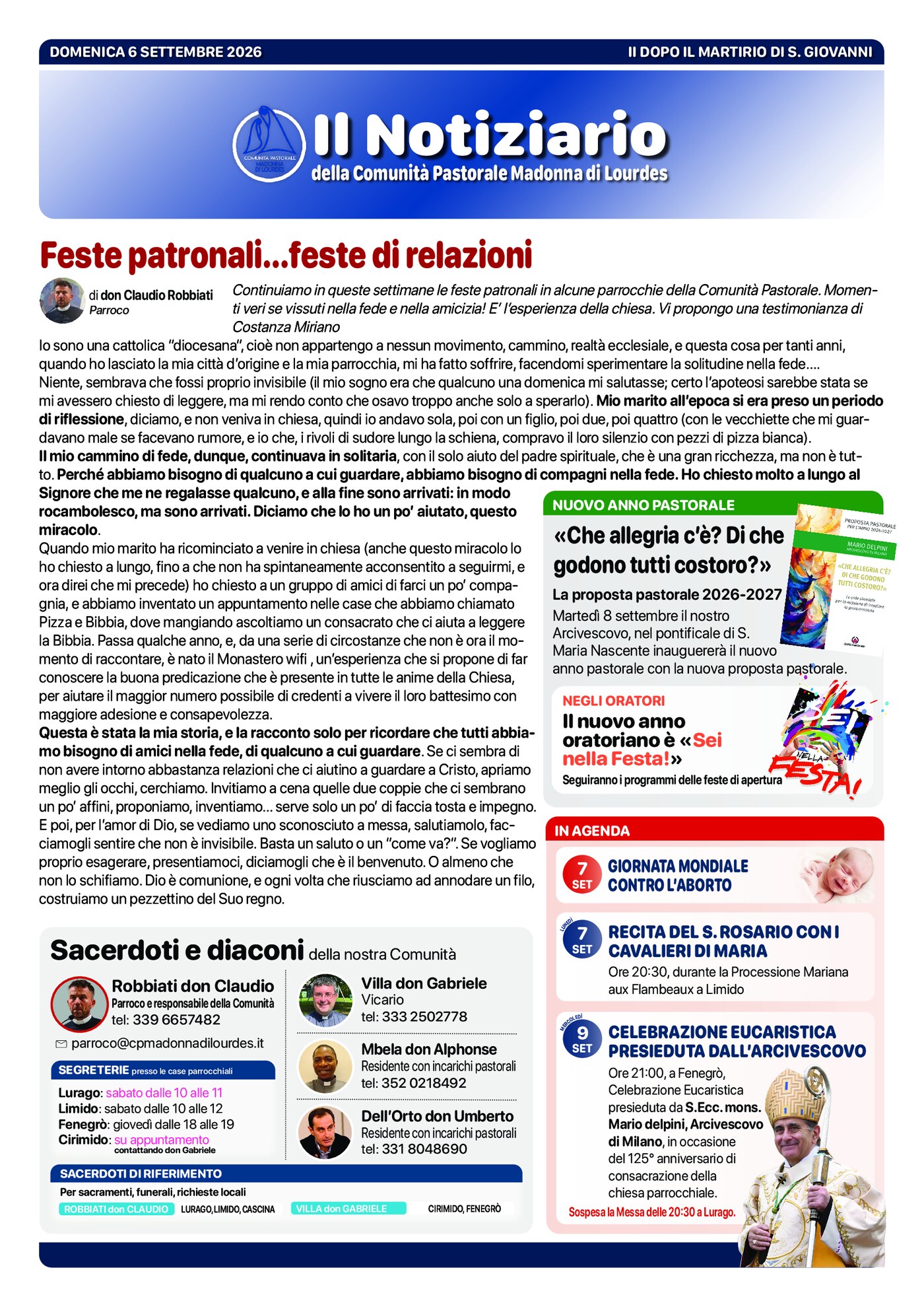 Notiziario di domenica 6 settembre 2026